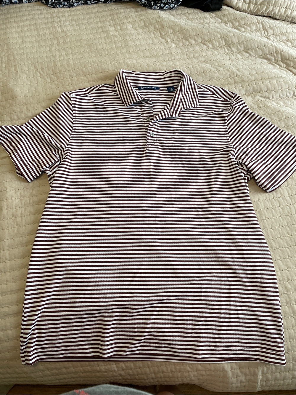 Cutter & Buck Striped Polo - Maroon & White